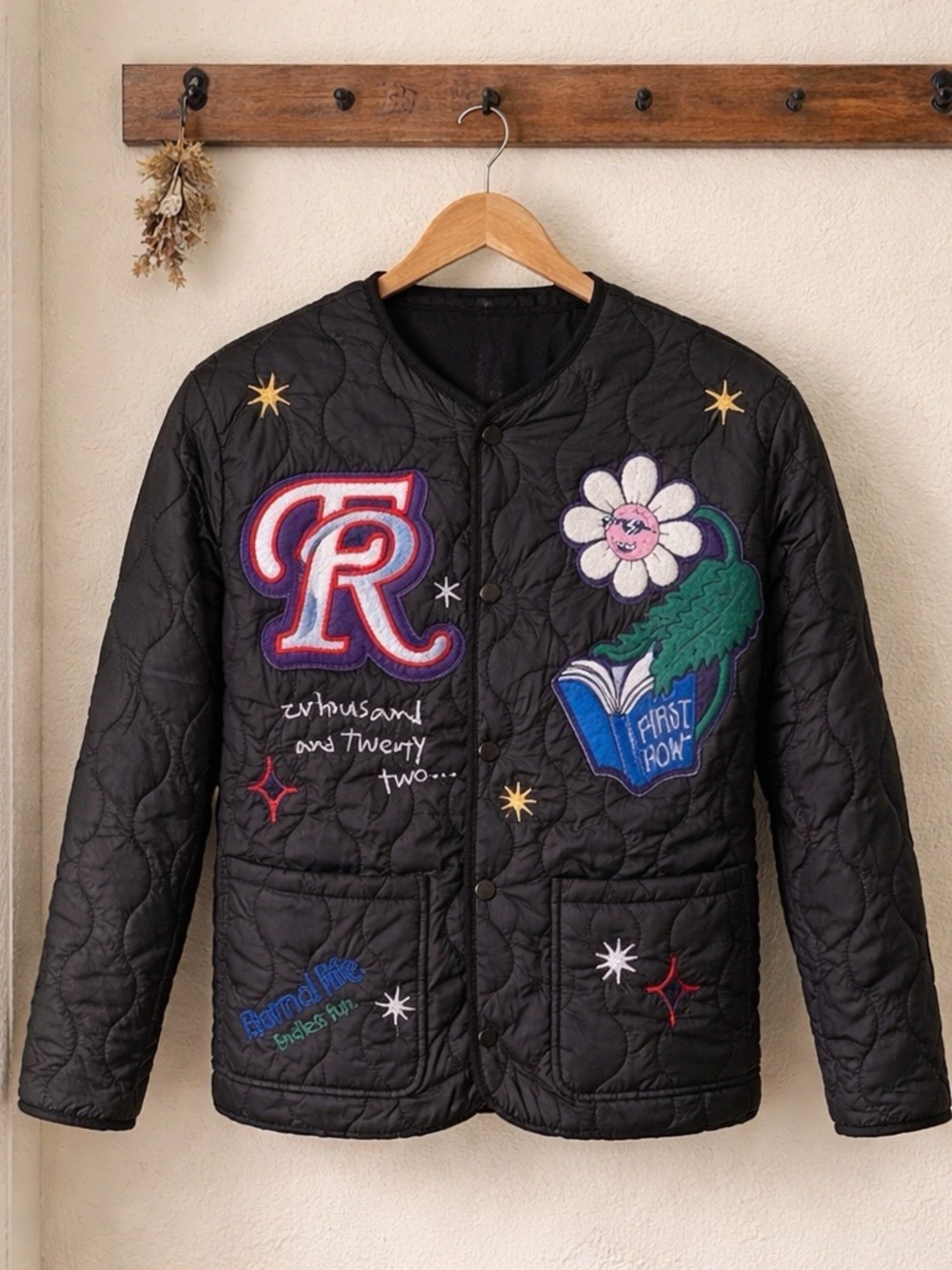 First Row Quilted Patchwork Jacket *Black Size XXL